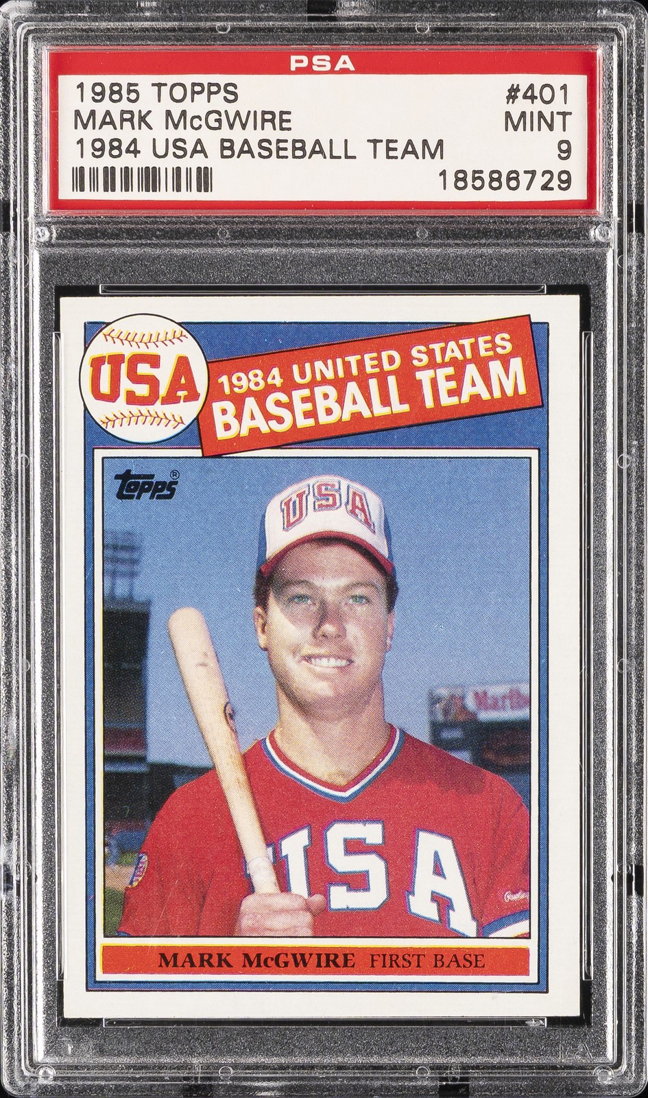 1985 TOPPS 1984 USA BASEBALL TEAM #401 MARK MCGWIRE ROOKIE RC PSA 9