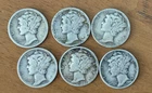 Lot of 6 Mercury Dimes 1935,1936,1939,1942,1943-D,1944! 90% Silver! Lower Grade