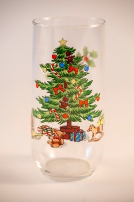 4 Pc Vtg Retro 90s Christmas Tree Glasses Holiday Barware Luminarc Durand NOEL
