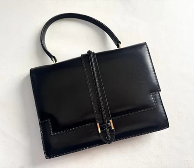 Sac à main ancien en cuir box noir Vintage 1950s/1960s - Photo 1/4