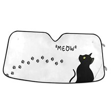 Cat Meow Car Sun Shade - 55x28 Inch - Black Windshield Sun Shade for Kitty Paw