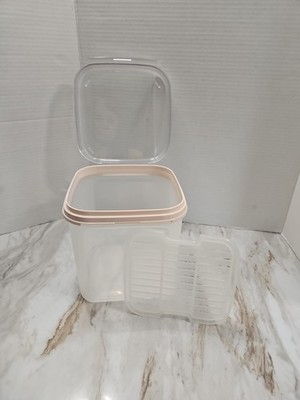 Tupperware Hinged Lid 17 cup #1621 Modular mates #3 With Grid Pink And Clear