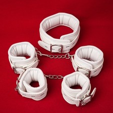 Bondage PU Leather Handcuffs Ankle Neck Cuffs Restraint with Chain Couples BDSM
