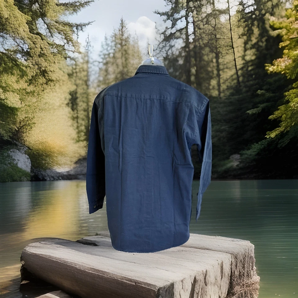 Chesterfield Mens Button Down Shirt Sz L 16-16.5 Long Sleeve Navy Heavy Cotton - Image 2 of 4