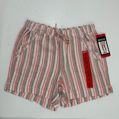 #ad #ad NEW Briggs Pull On Elastic Waist Drawstring Women#x27;s size M Pink Stripe Shorts $19.99