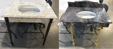 2 Marble Vanity Tops w/ Faucet & Sink Holes, and Decorative Legs, WHITE and GRAY
