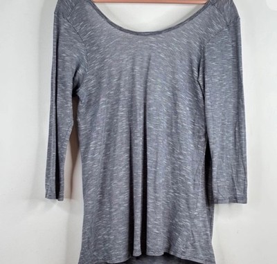 Beyond Yoga Open Back Top L Blue Striped 3/4 Sleeve Flowy Lightweight Pilates