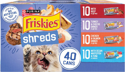 Purina  Wet Cat Food Variety Pack, Shreds with Beef, Turkey and Cheese Dinner, C
