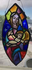 Antique french church stained glass Mary & Jesus RARE !! Stunning