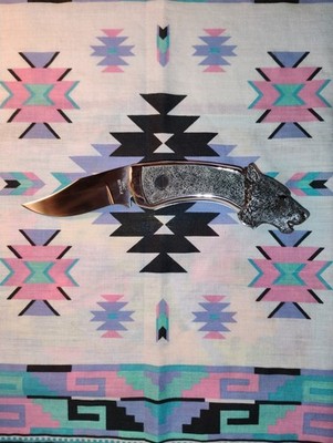 Franklin Mint Timber Wolf - Wolf's Head Collector Knife Howling at the Moon