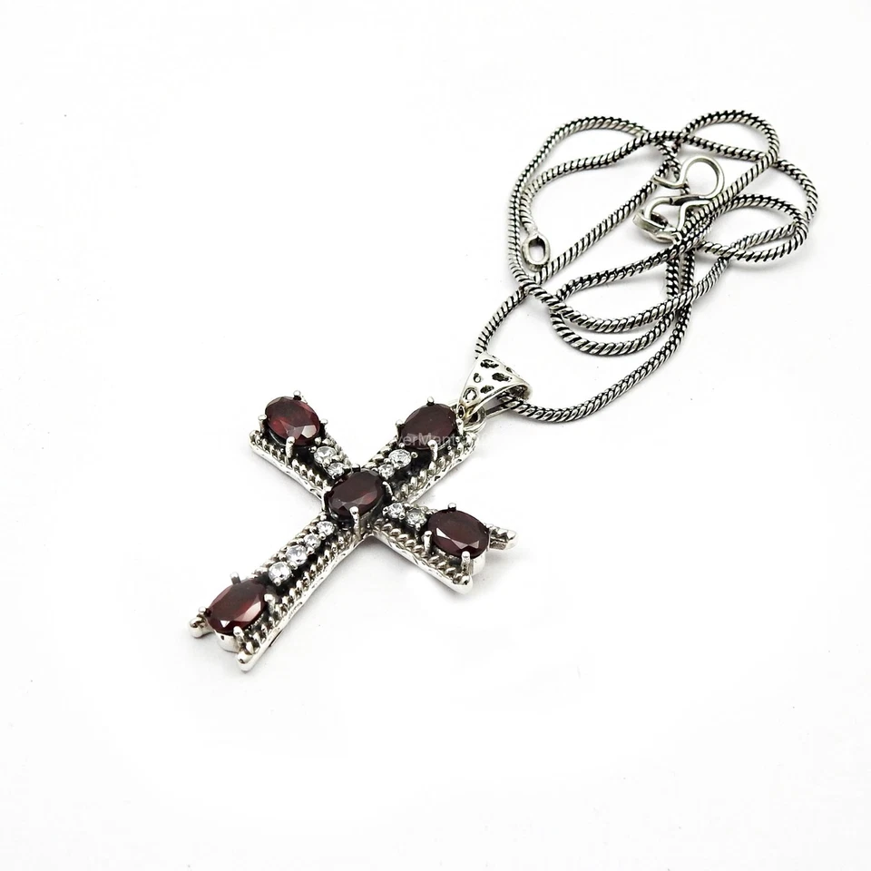 Zircone Cubico Pietra 925 Argento Sterling Croce Natale Regalo Ciondolo Gioielli - Immagine 4 di 4