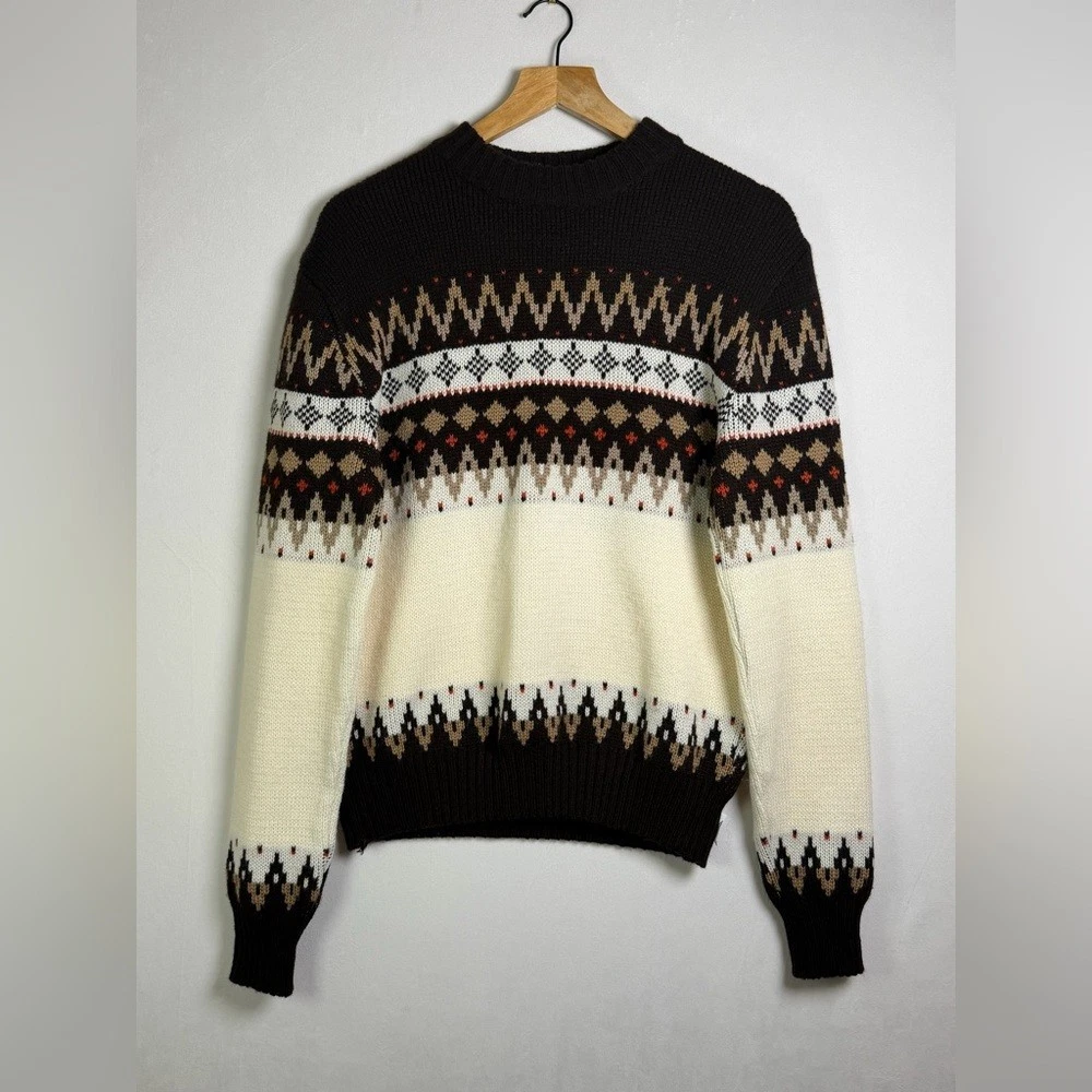 KP Knitwear Men’s Vintage Fair Isle Knit Sweater Cozy Heritage Nordic Size L