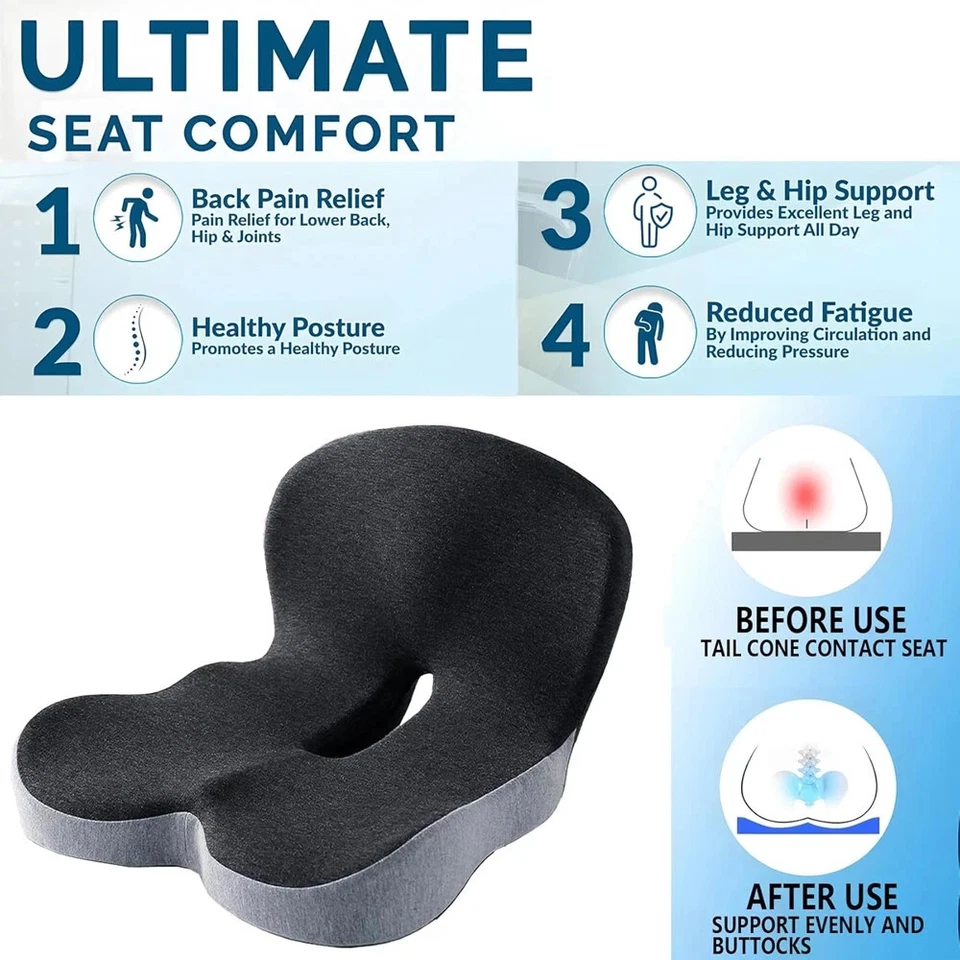 Memory Foam Seat Cushion Lumbar Support Ergonomic Back Support for Office Car - Image 2 of 4
