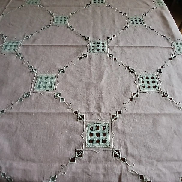 grande nappe Lin Rose Saumon 190x150 Cm applications broderies - Photo 2/4