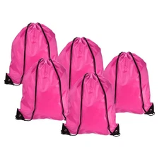 10Pcs 42x34cm Nylon Drawstring Backpack Cinch Storage Sack Sports Bags Rose Red