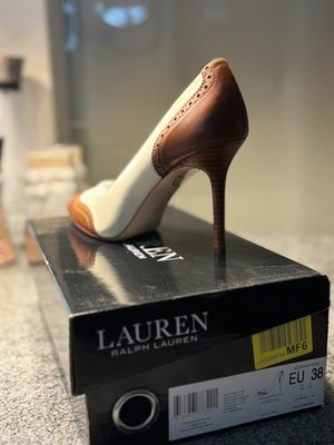 Ralph Lauren High Heels Damen Pumps Gr. 36 creme braun Budapester 9cm neu