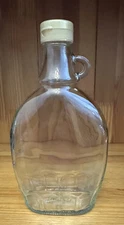 Maple Syrup Glass Bottle Jar - Loop Handle - EMPTY - 375 ml - W Lid - 7.5” Tall