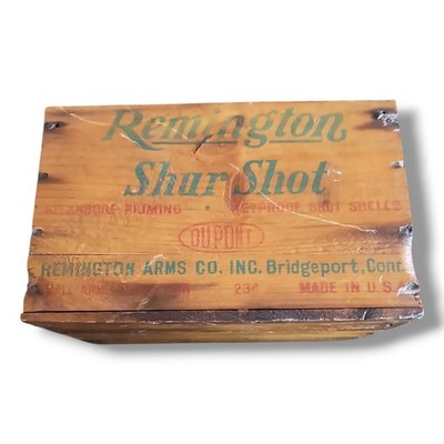 Vintage Remington Arms Shur Shot Dupont Ammo Advertising Wooden Box Crate Decor