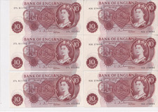 3 X 3 CONSECUTIVE UK 10 SHILLING BANKNOTES 1963 HOLLOM  M35