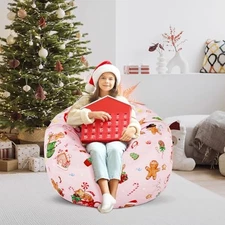 Bean Bag Chair for Kids Stuffed Animal Storage Beanbag Gingerbread Man