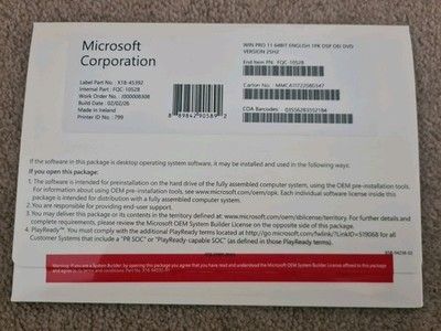Microsoft Windows 11 Pro 64 Bit DVD mit Aktivierung. Neues Paket