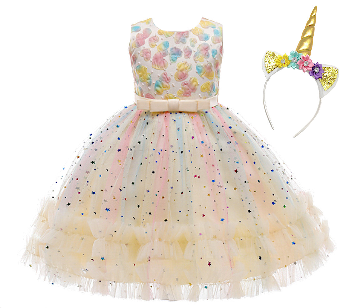 Vestito Bambina Cerimonia Feste Unicorno Compleanno Party Girl