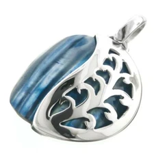 925 Sterling Silver Blue Mother Of Pearl Turbo Shell Sterling Pendant, 1 1/4"