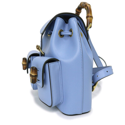 ○Gucci Bamboo Backpack Daypack Smooth Leather Light Blue Gold