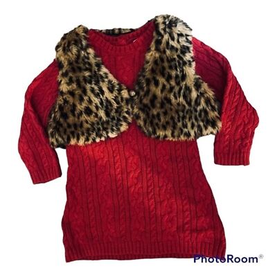 Catherine Malandrino Mini Girls Size 12 Months SWEATER dress with fur vest
