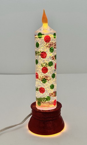 Vintage Christmas Electric Candle Oil Light Glitter & Polka Dots Plug-In Works!
