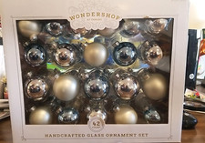  42 ct WONDERSHOP HANDCRAFT GLASS SILVER CHRISTMAS TREE ORNAMENT SET NIB