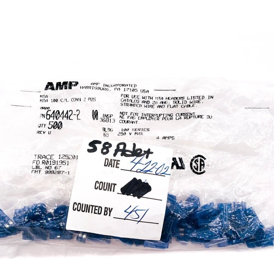 58 pcs AMP 640442-2 Wire Board Connector Receptacle 2 Position 26 AWG - Image 3 of 4