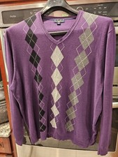 Macy's Club Room Men's 2XL Purple Argyle Sweater, 100 Cotton, Pullover V-Neck