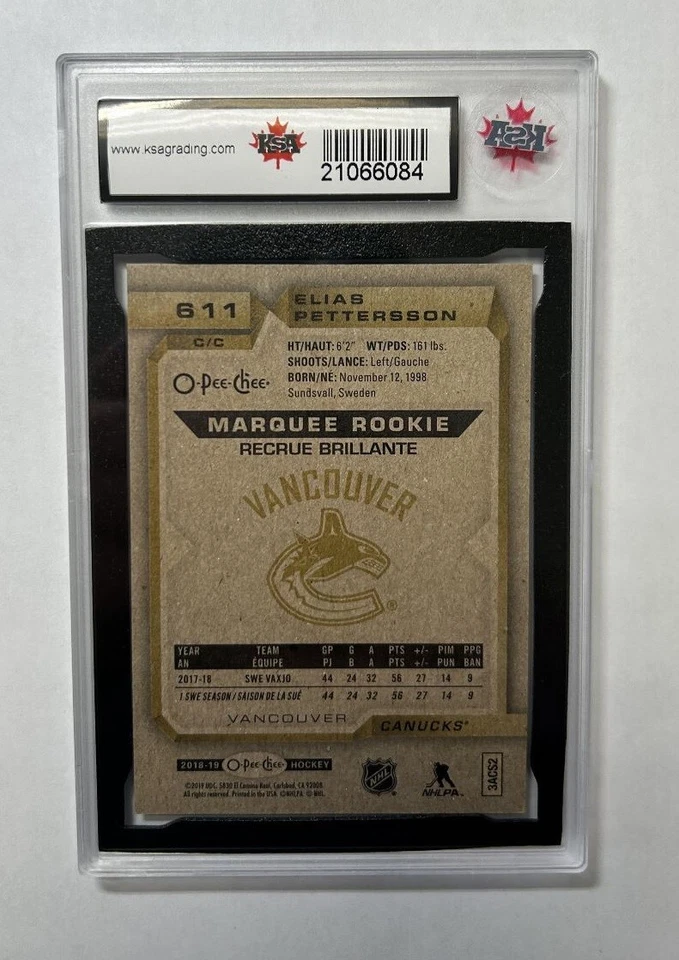 2018-19 O-Pee-Chee Silver Rookie #611 Elias Pettersson | KSA GRADED GEM MINT 10 - Image 2 of 3