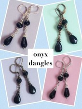 BLACK ONYX DANGLES leverback bronze or silver CHOOSE