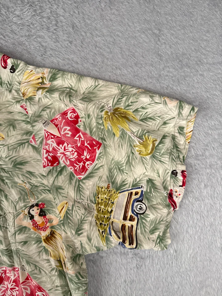 Kahala 衬衫成人 3XL XXXL 绿色 Luau Sant Claus 经典汽车人造丝夏威夷 — 第 2/4 张图片