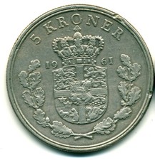 DENMARK: 5 Kroner 1961 --- C ♥ S