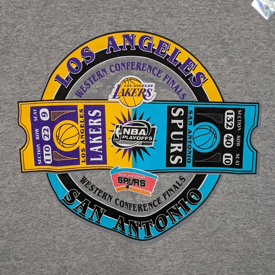 Camiseta De Colección Lakers Spurs 2001 Finales de la Conferencia Oeste Juvenil Mediana LA Nueva Foto 3 de 4