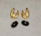 Vintage Jewelry Lot Trifari Earrings 2 Pair Pierced Silver Black & Gold Tone