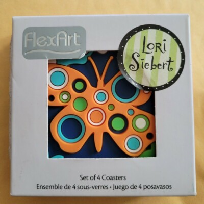 Set of 4 NIB FlexArt Lori Siebert Coasters Butterfly Bird 