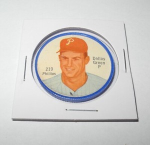 1962 Salada Baseball Pin Coin #219 Dallas Green Philadelphia Phillies Near Mint