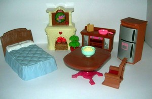 Lot Of Fisher Price Loving Family Dollhouse Furniture Fireplace