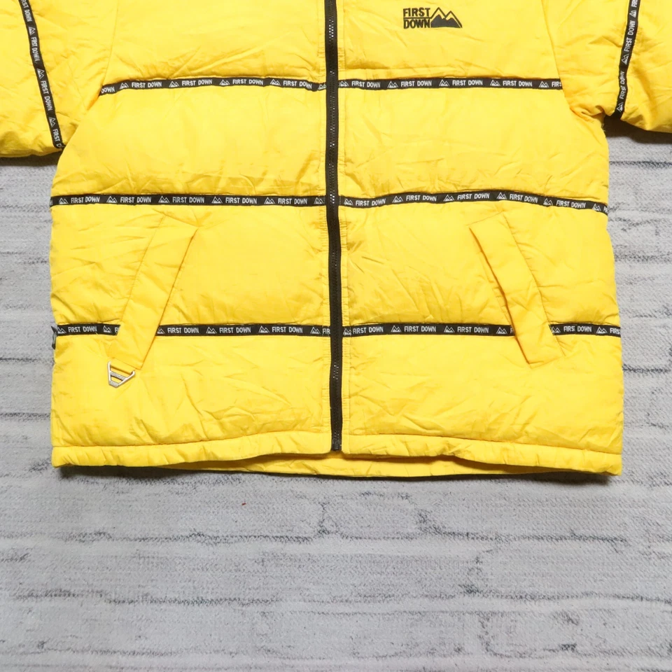Chaqueta acolchada vintage de los 90 con logotipo First Down para hombre talla M amarilla rap hip hop Foto 3 de 4