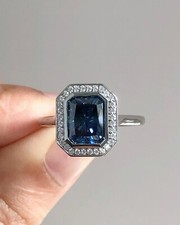 Blue Radiant Cut Cubic Zirconia Halo 925 Sterling Silver Engagement Gift Ring