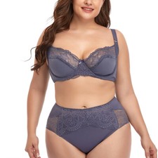Plus Size Bras Set Panties Lace Unpadded Bras...