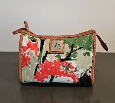 Milly Floral Canvas & Leather Clutch Makeup Case Pouch