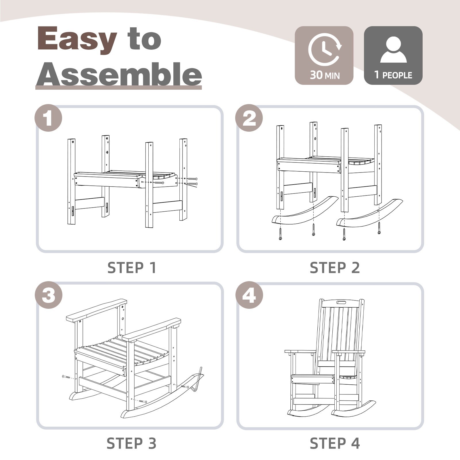 Aoodor HDPE Patio Rocking Chair Adirondack Indoor/Outdoor High Back Rocker Chair