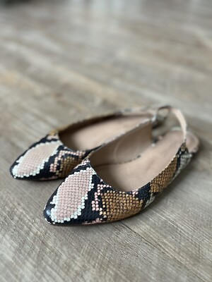 Madewell MARGO Snake Print Leather Slingback Flats Shoes
