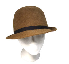 VTG Dobbs Gamebird Derby Bowler Hat Mens Size 7 Camel Tan Oval Top Black Ribbon