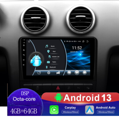 9'' Android 13 8Core Car Stereo Radio Navi GPS WIFI 4+64GB RDS For Audi A3 S3 8P